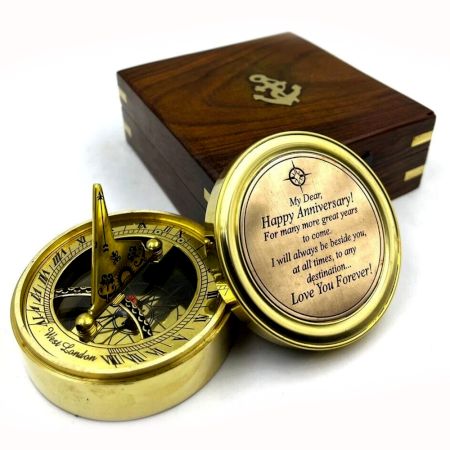 Brass Sundial Compass Gift with Engraved Message